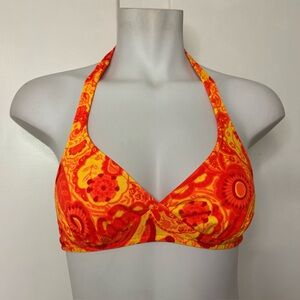 Vintage 70s/80s Neon Orange Yellow Boho Halter Triangle Bikini Top